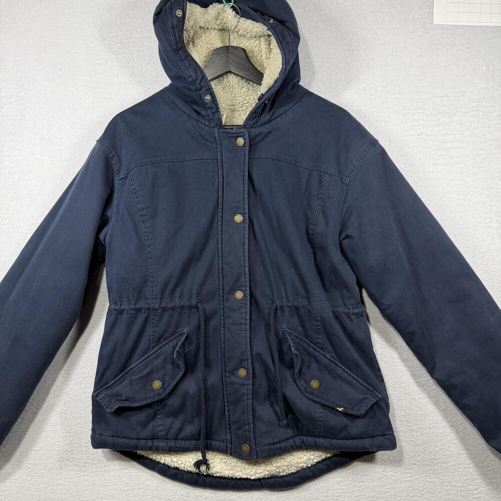 Hollister Jacket Womens Small Navy Blue Sherpa Lined Hooded Parka Winter Coat